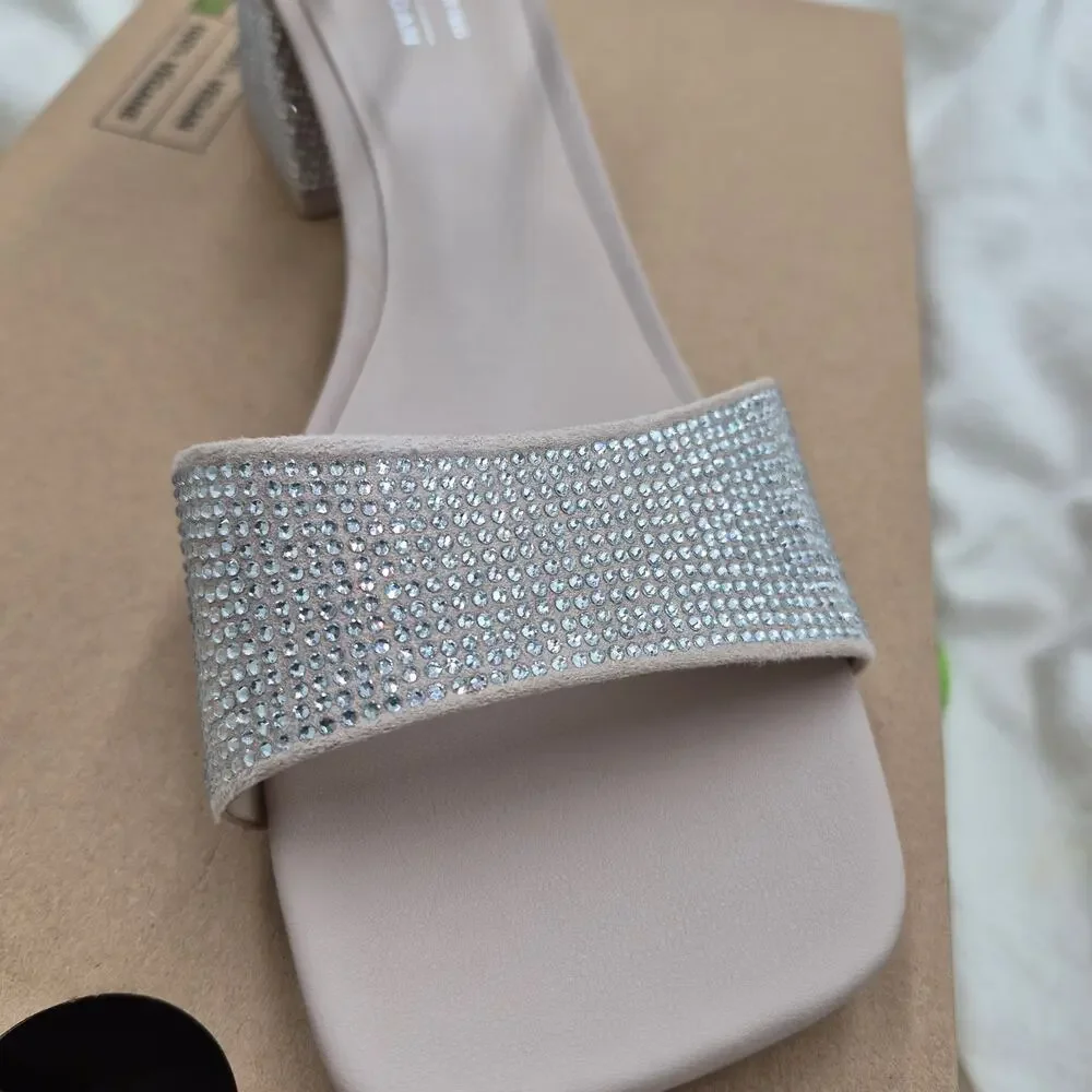 NEW Call It Spring Vickii block heel sandals rhinestone-covered finish SIZE 8.5
